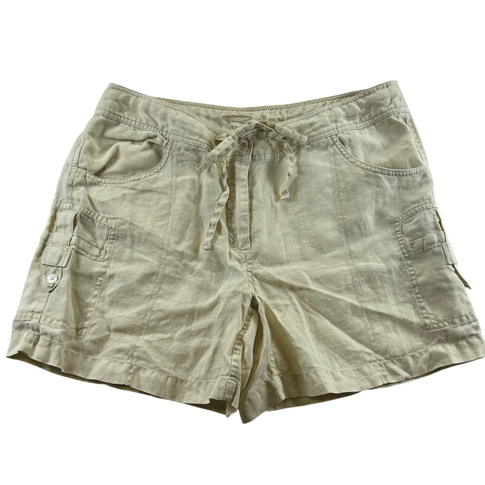 Tommy Bahama Relax Womens Tan 100% Linen Cargo Drawstring Shorts Size 6 Beach